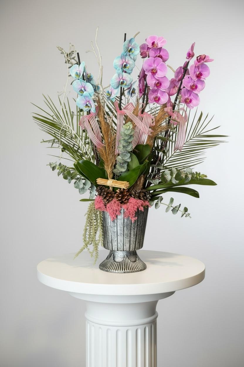 4 Dallı  Renkli Orkide Çiçeğii