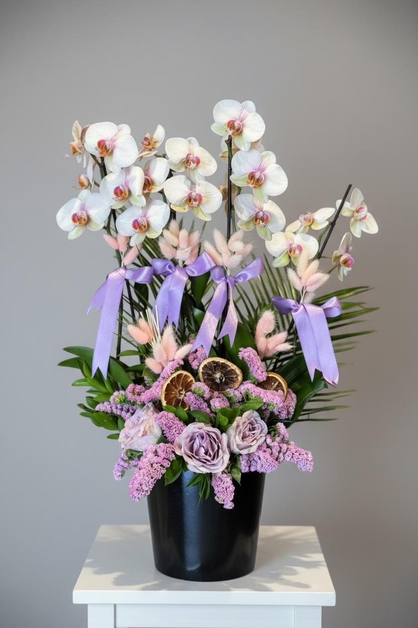 4 Dallı Pembe Orkide Çiçeği 