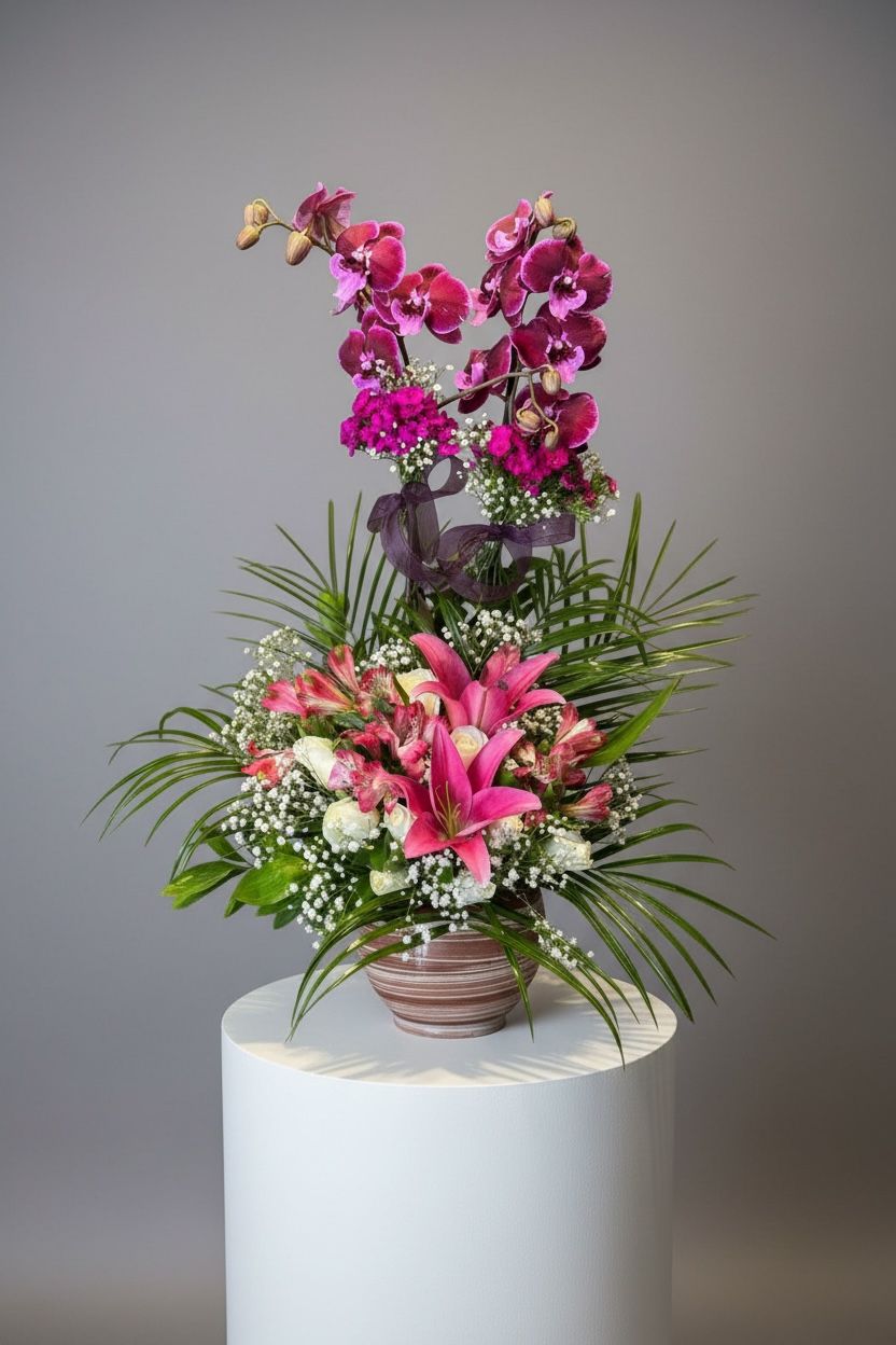 Fuşya Aranjmanlı Orkide Çiçeği 