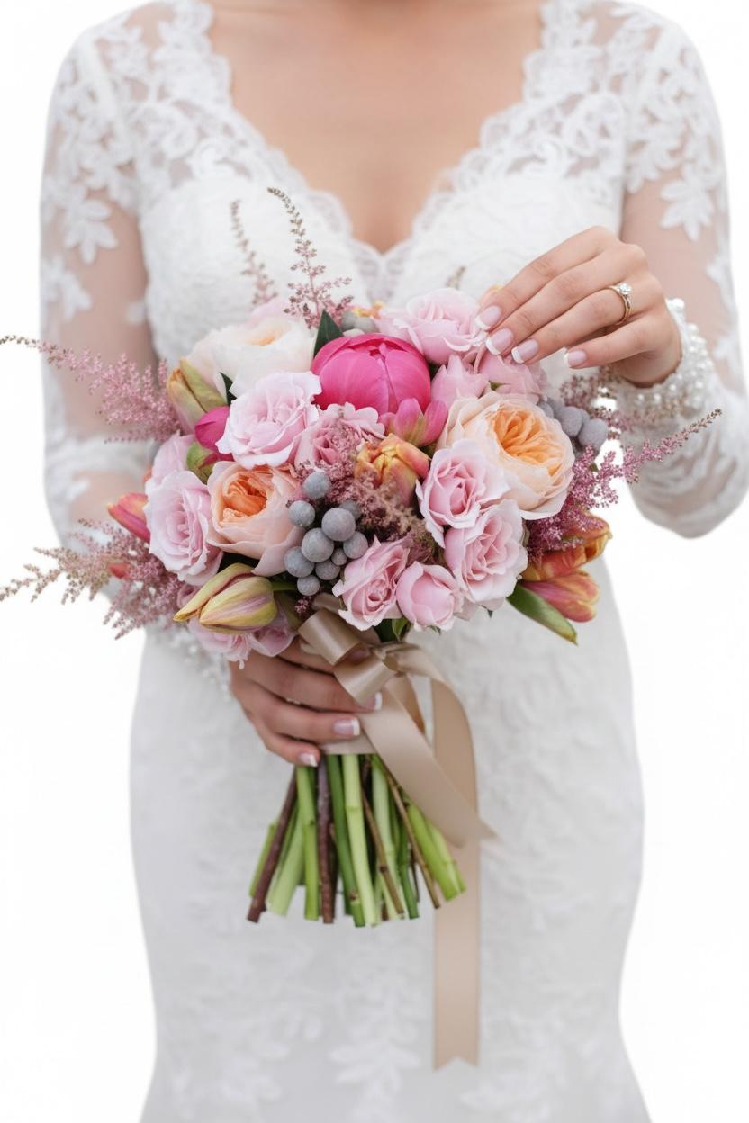 Renkli Gül & Şakayık Gelin Buketi