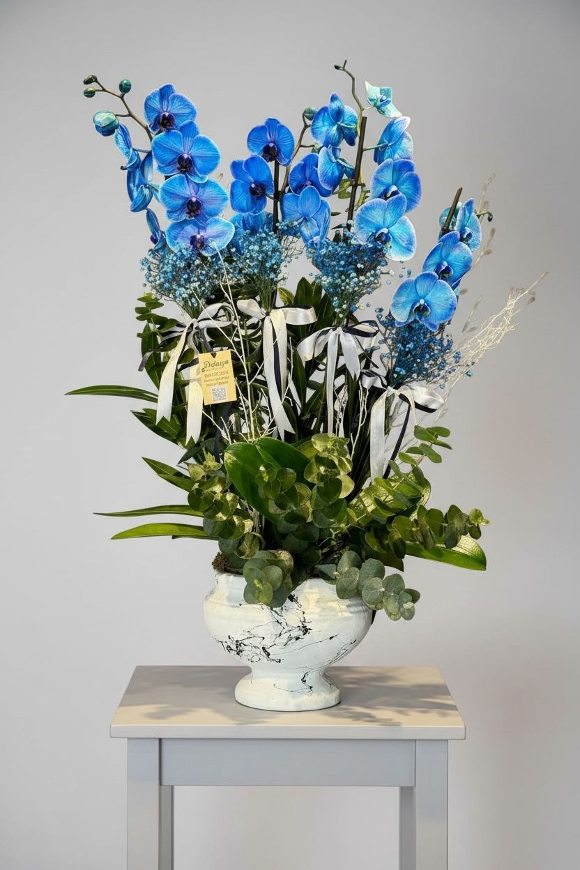 4 Dal Mavi Orkide Çiçeği