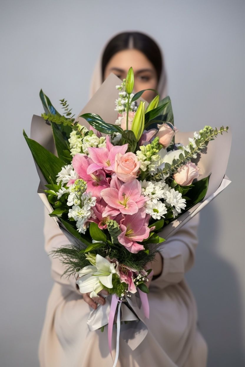 Pembe Beyaz Çiçek Buketi