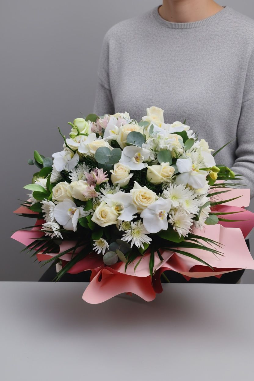 Orkide & Beyaz Gül Buketi 