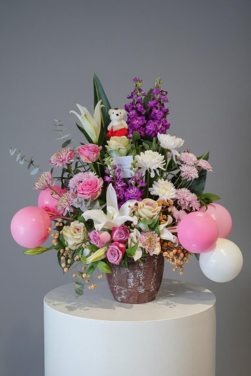 Kız Bebeğe Çiçek Aranjman