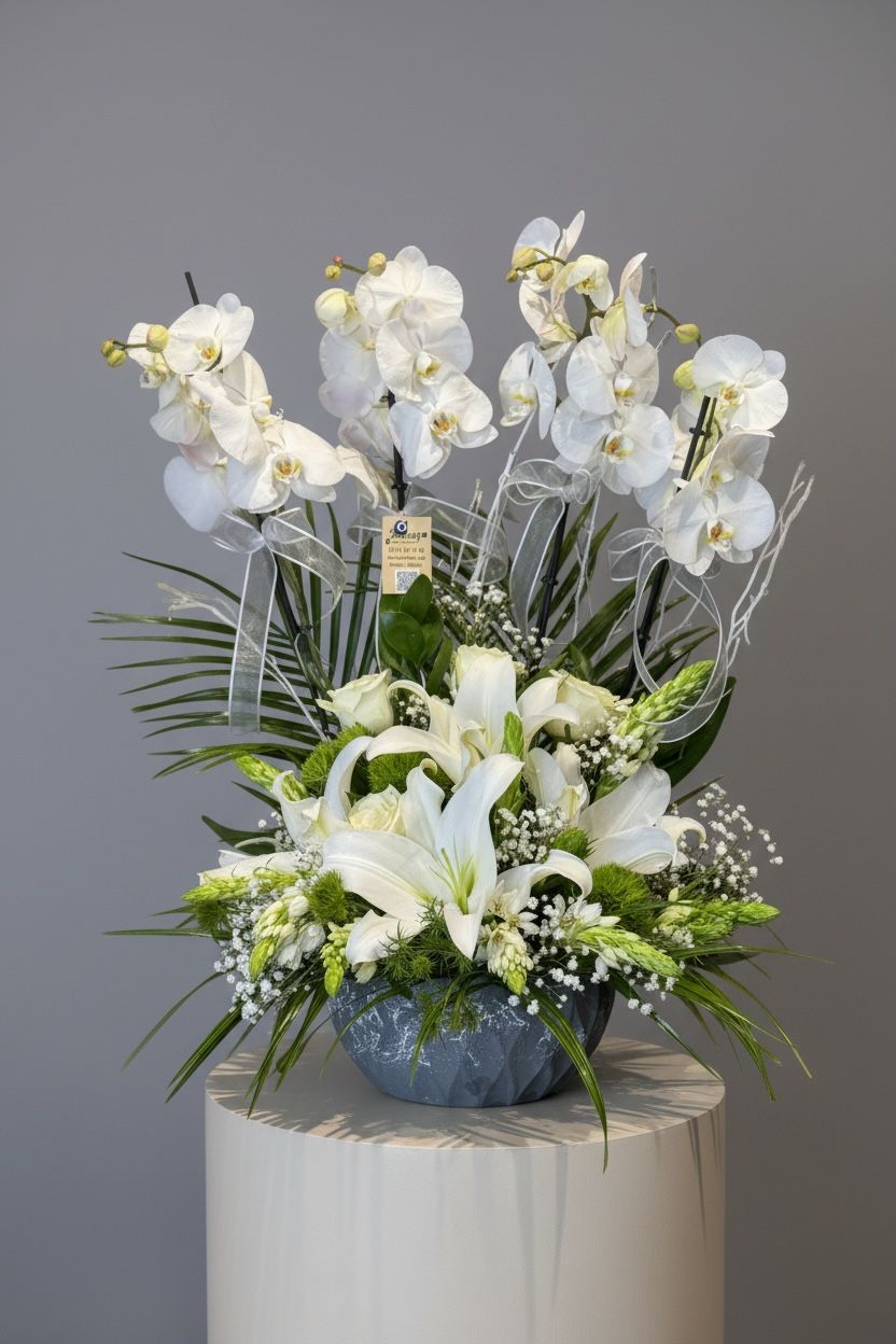 4 Dallı Aranjmanlı Orkide Çiçeği 