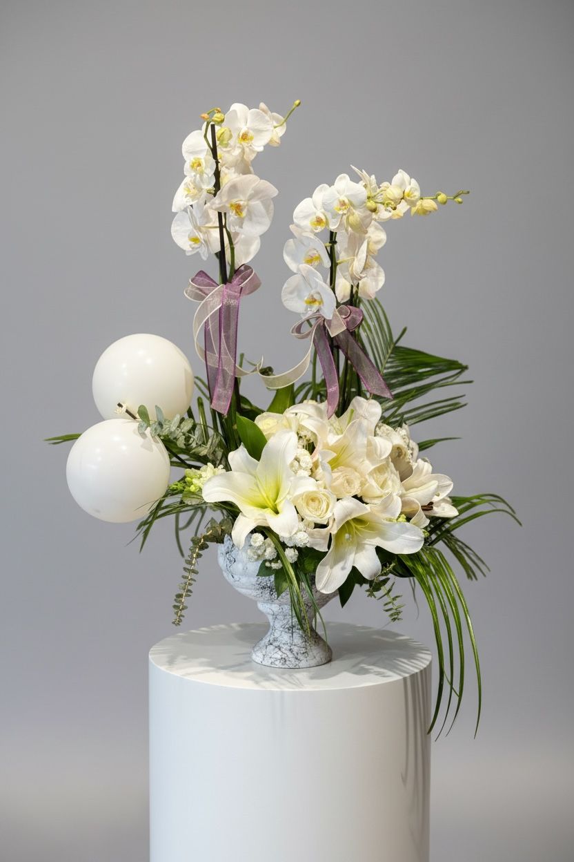 2 Dallı Aranjman Orkide Çiçeği