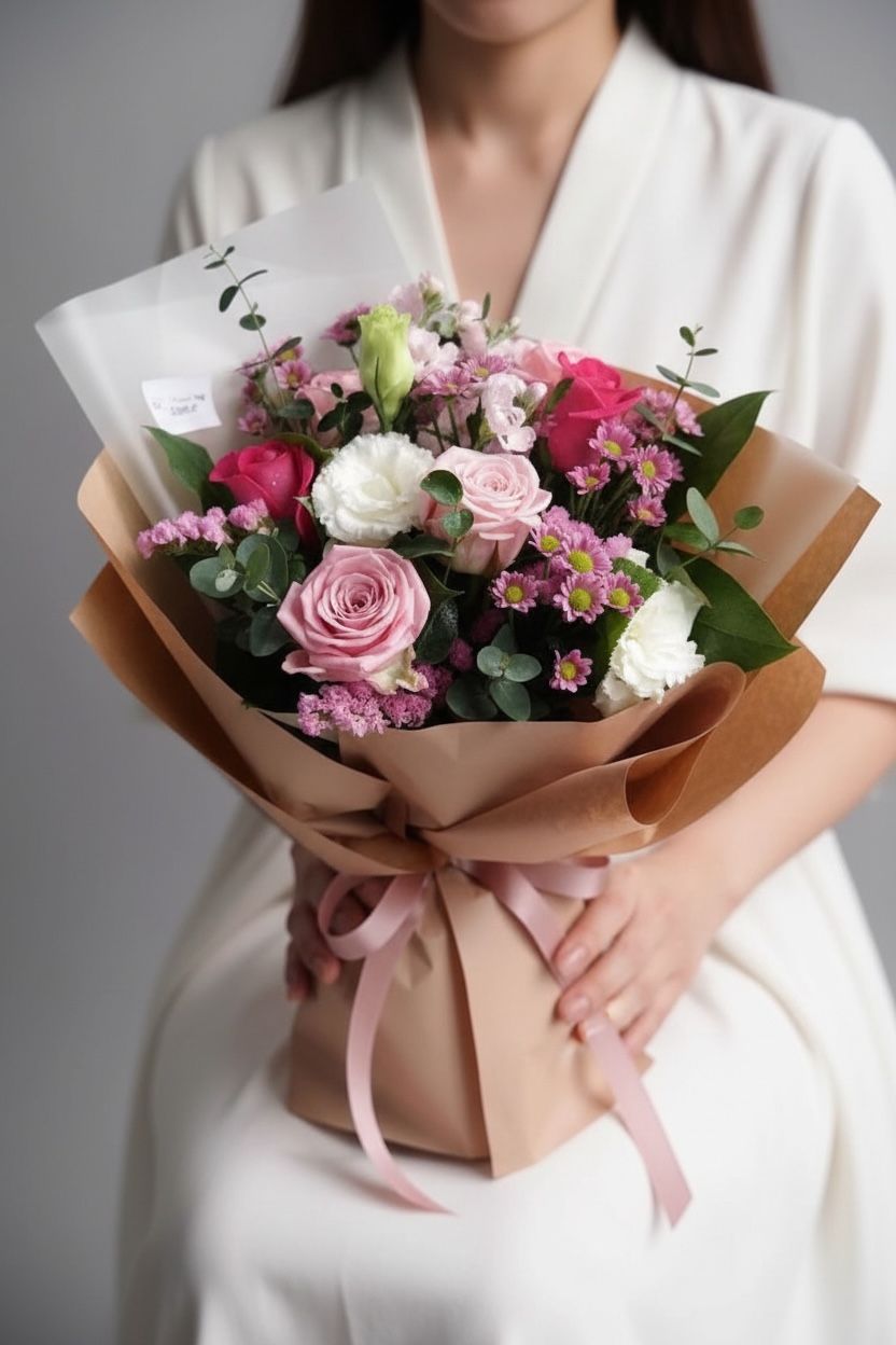 Pembe Karışık Çiçek Buketi