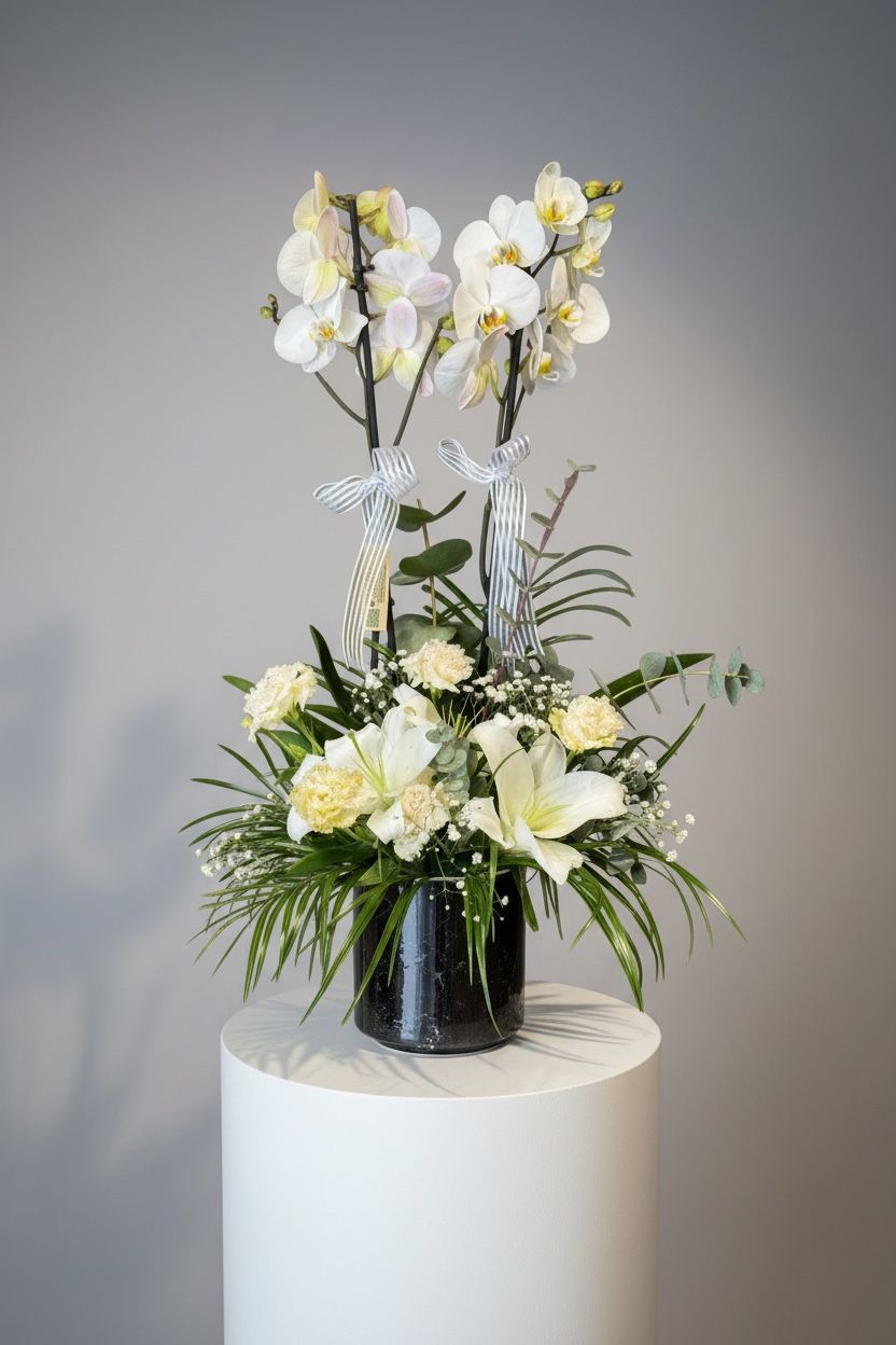 2 Dallı Beyaz Orkide Çiçeği