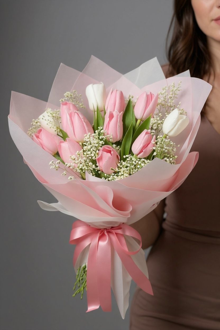 Pembe Beyaz Lale Buketi