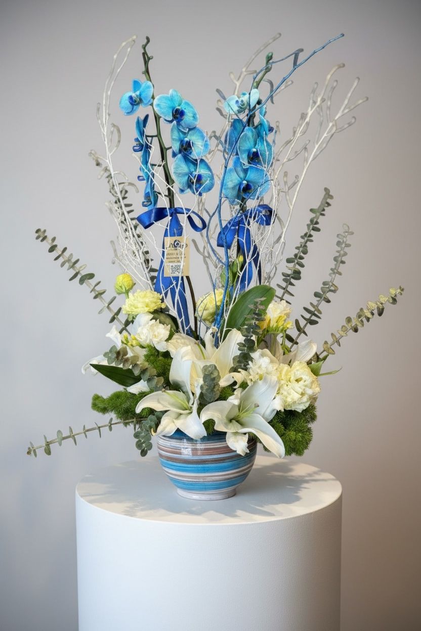 2 Dal Aranjmanlı Mavi Orkide Çiçeği