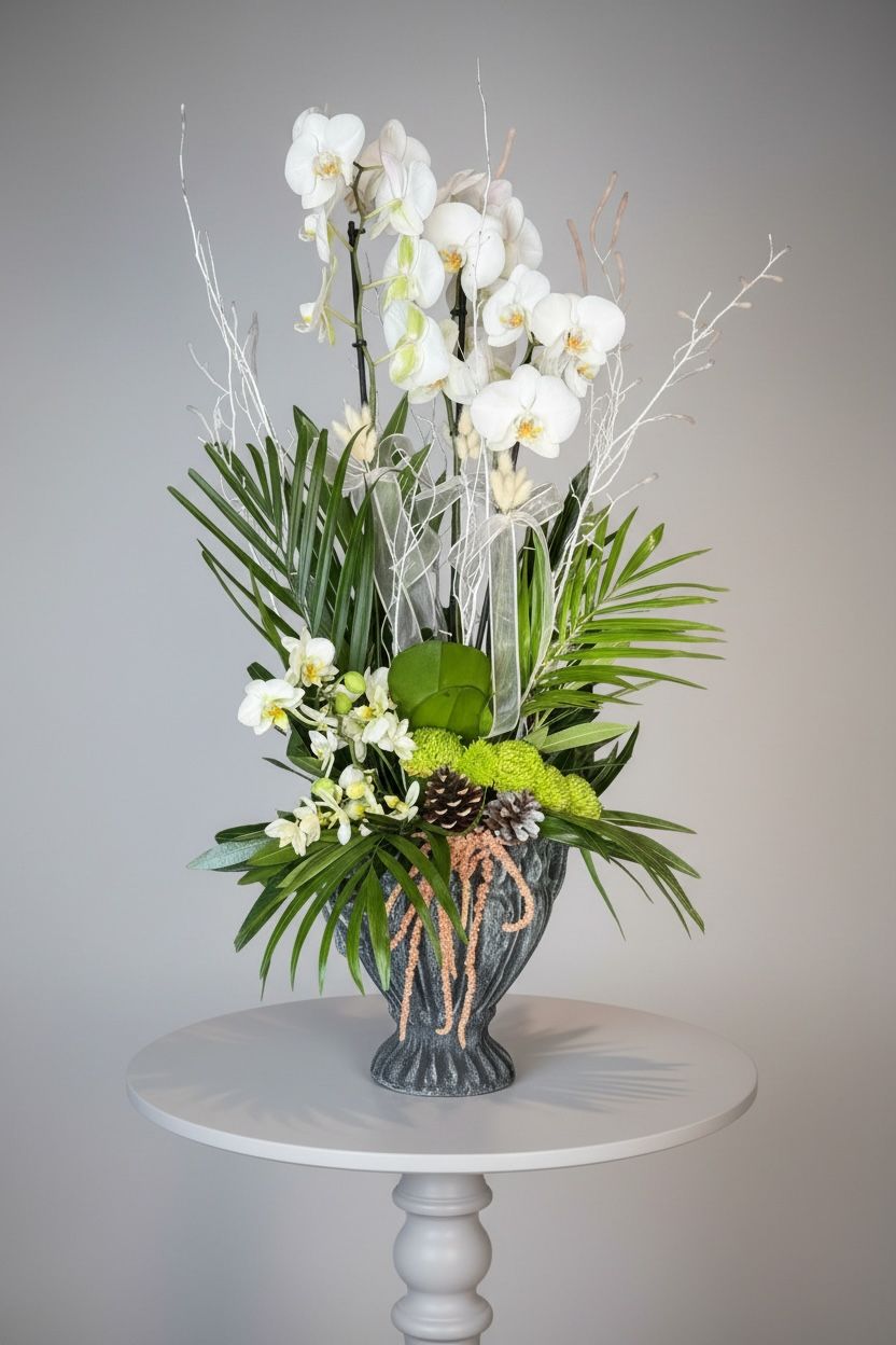 Süslenmiş 2 Dal Orkide Çiçeği