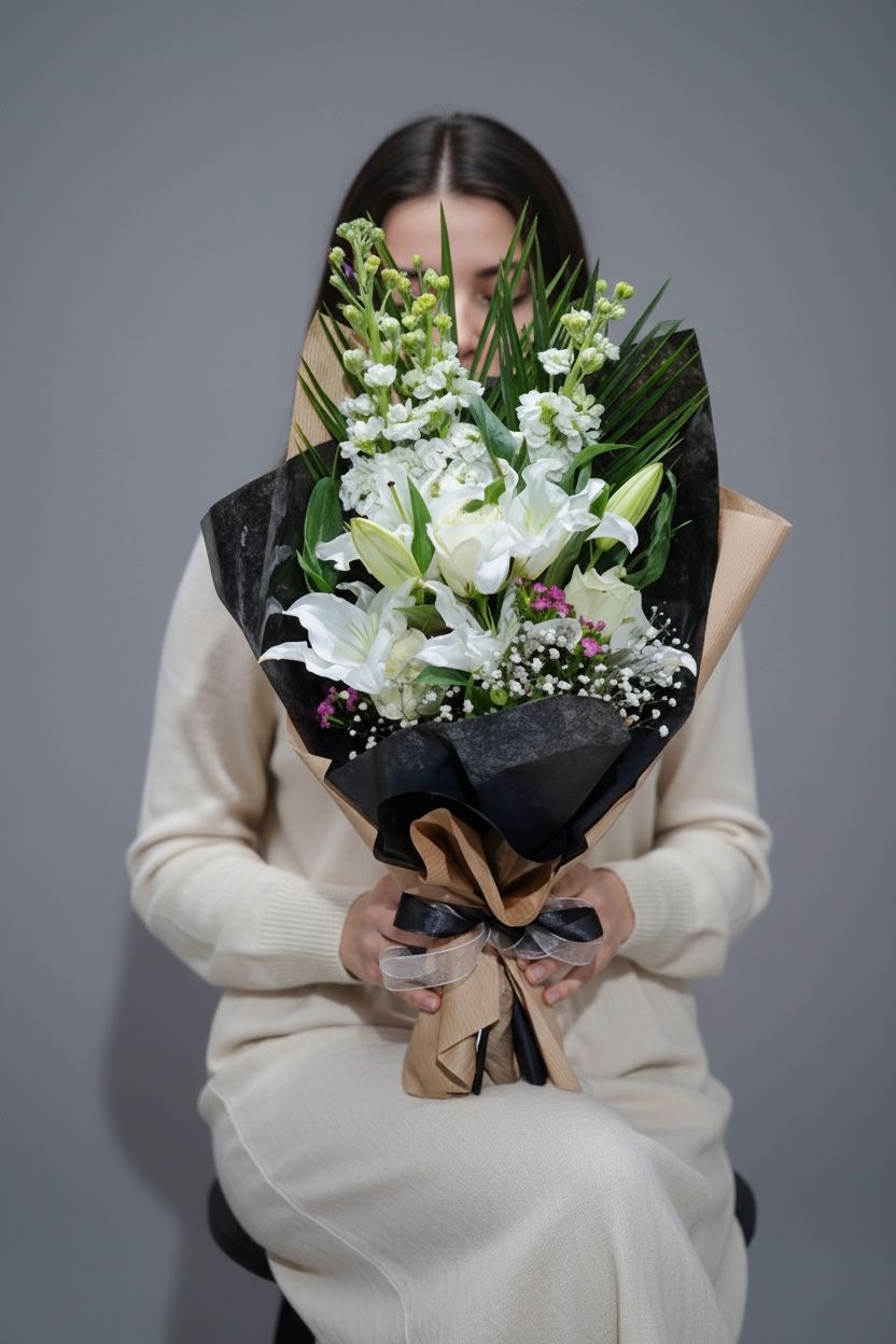 Lilyum & Beyaz Gül Çiçek Buketi